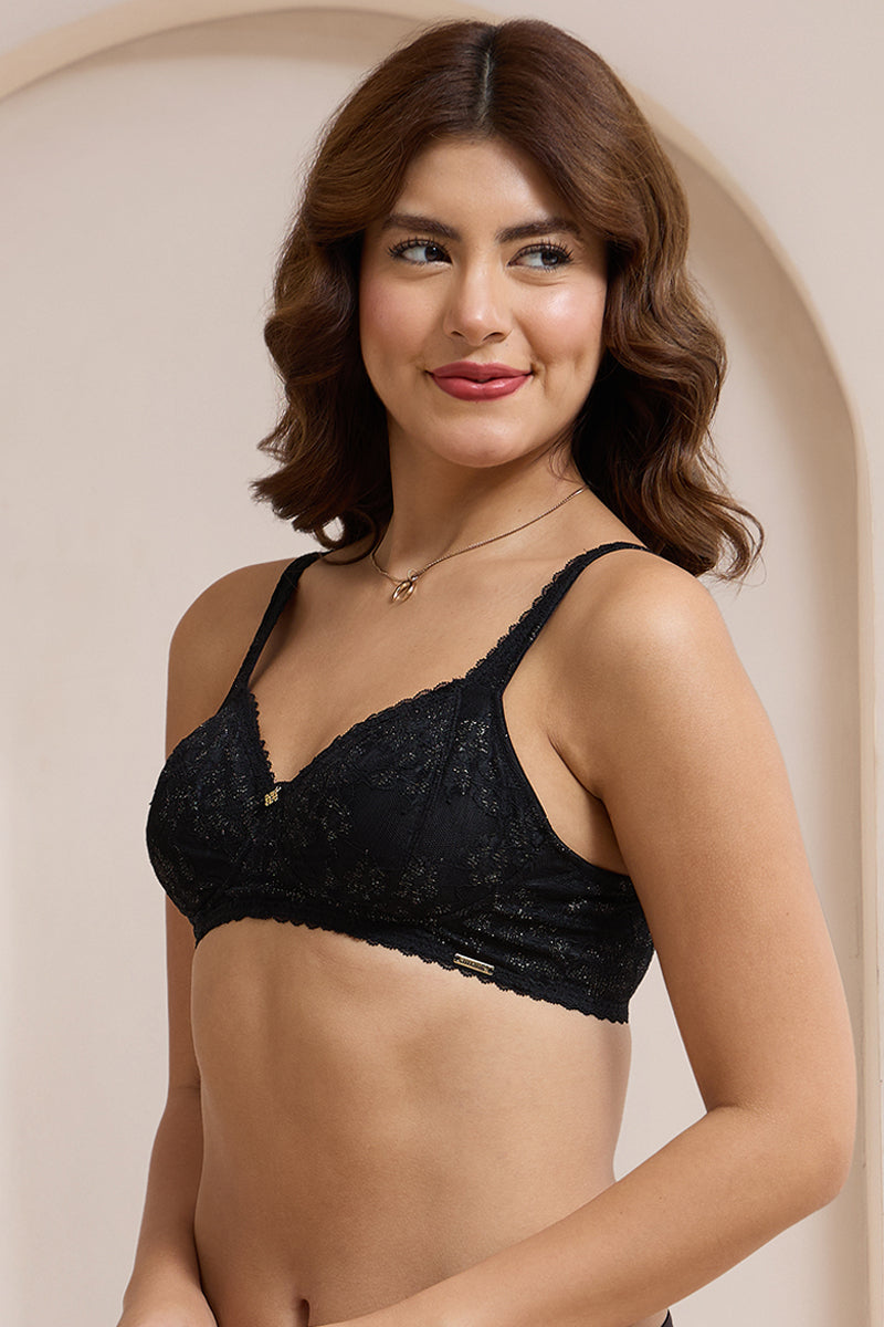 Glimmer Lace Non-Padded Non-Wired Bra - Black