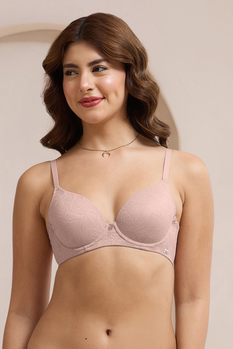 Lush Lace Padded Wired Bra - Misty Rose - Image 1 of 6