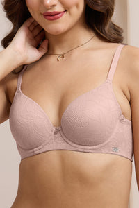 Lush Lace Padded Wired Bra - Misty Rose thumbnail 4