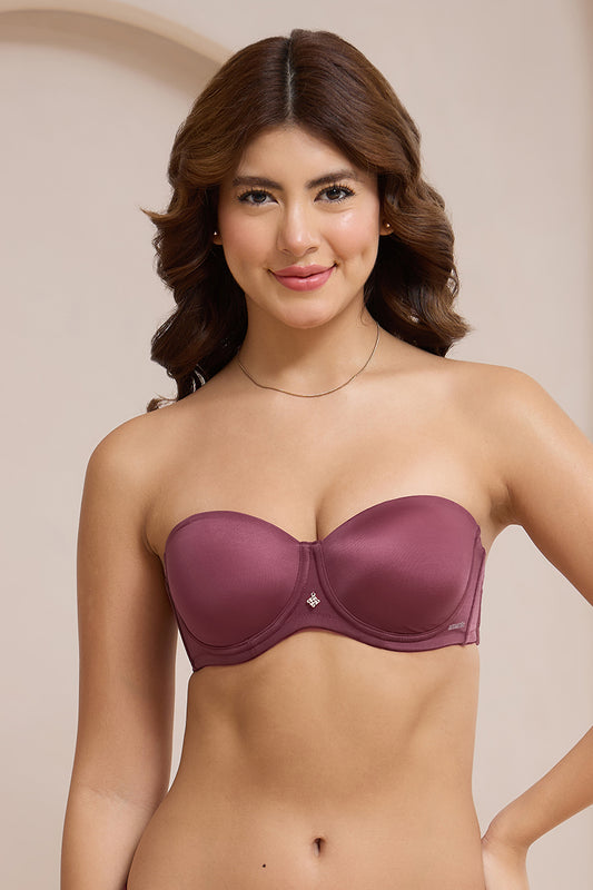 Radiant Padded Wired Strapless Bra - Burgandy