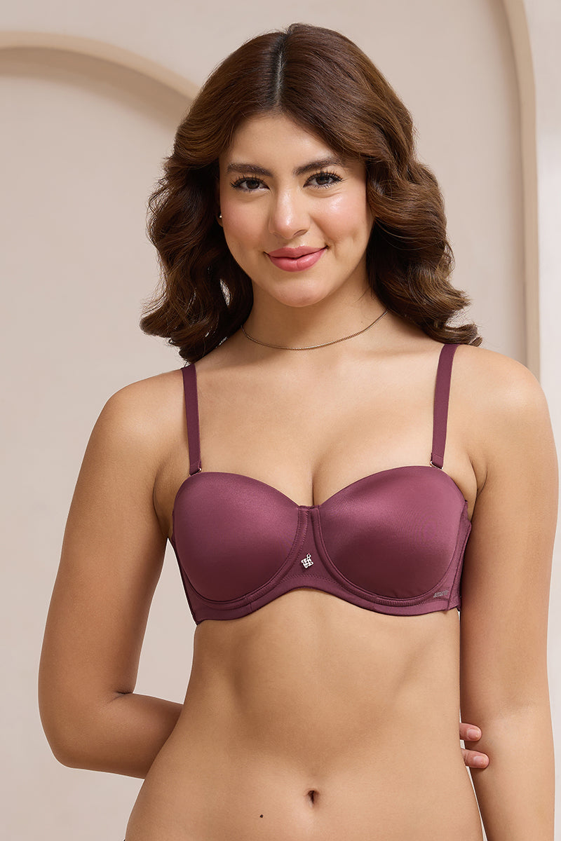 Radiant Padded Wired Strapless Bra - Burgandy