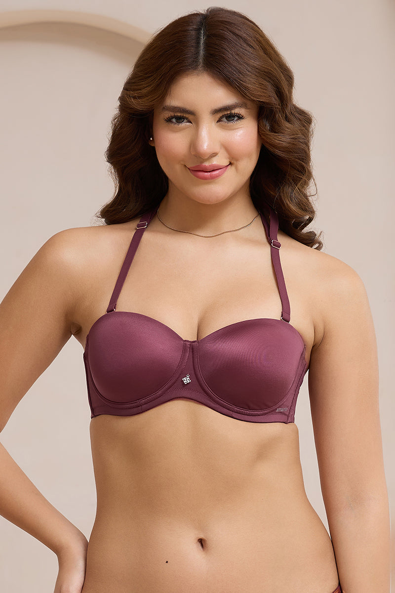 Radiant Padded Wired Strapless Bra - Burgandy