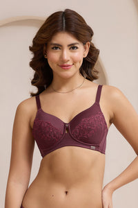 Radiant Lace Padded Non-Wired Bra - Burgandy thumbnail 1