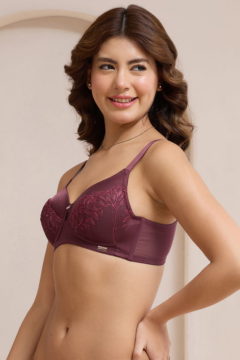 Radiant Lace Padded Non-Wired Bra - Burgandy - Image 3 of 6