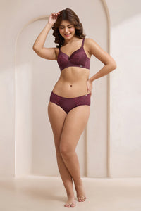 Radiant Lace Padded Non-Wired Bra - Burgandy thumbnail 5