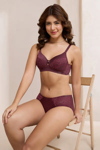 Radiant Lace Padded Non-Wired Bra - Burgandy thumbnail 6