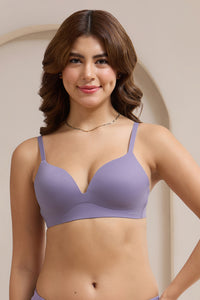 Bared Plunge Padded Non-Wired Bra - Purple Sage - color option