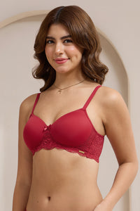 Lace Elegance Padded Non-Wired Bra - Jester Red thumbnail 3