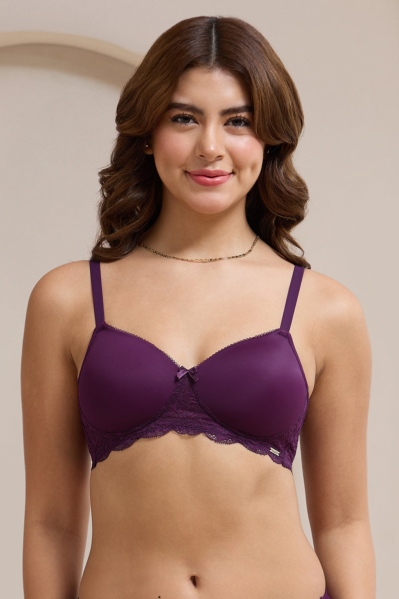 Lace Elegance Padded Non-Wired Bra - Pickled Beet - Image 1 of 5