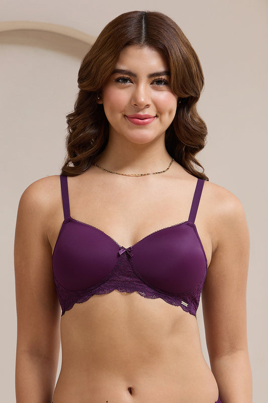 Lace Elegance Padded Non-Wired Bra - Pickled Beet