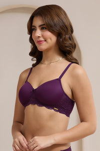 Lace Elegance Padded Non-Wired Bra - Pickled Beet thumbnail 3