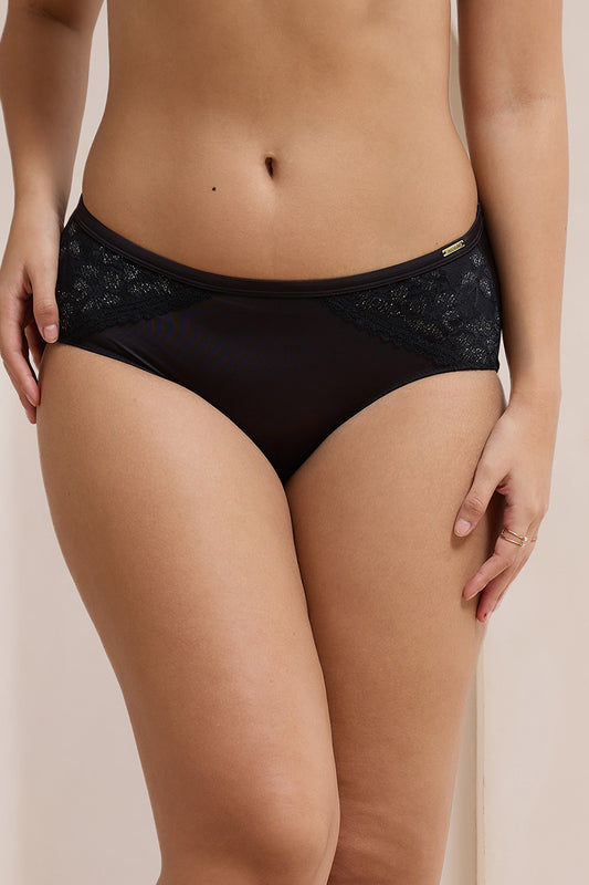 Glimmer Lace Hipster Panty - Black