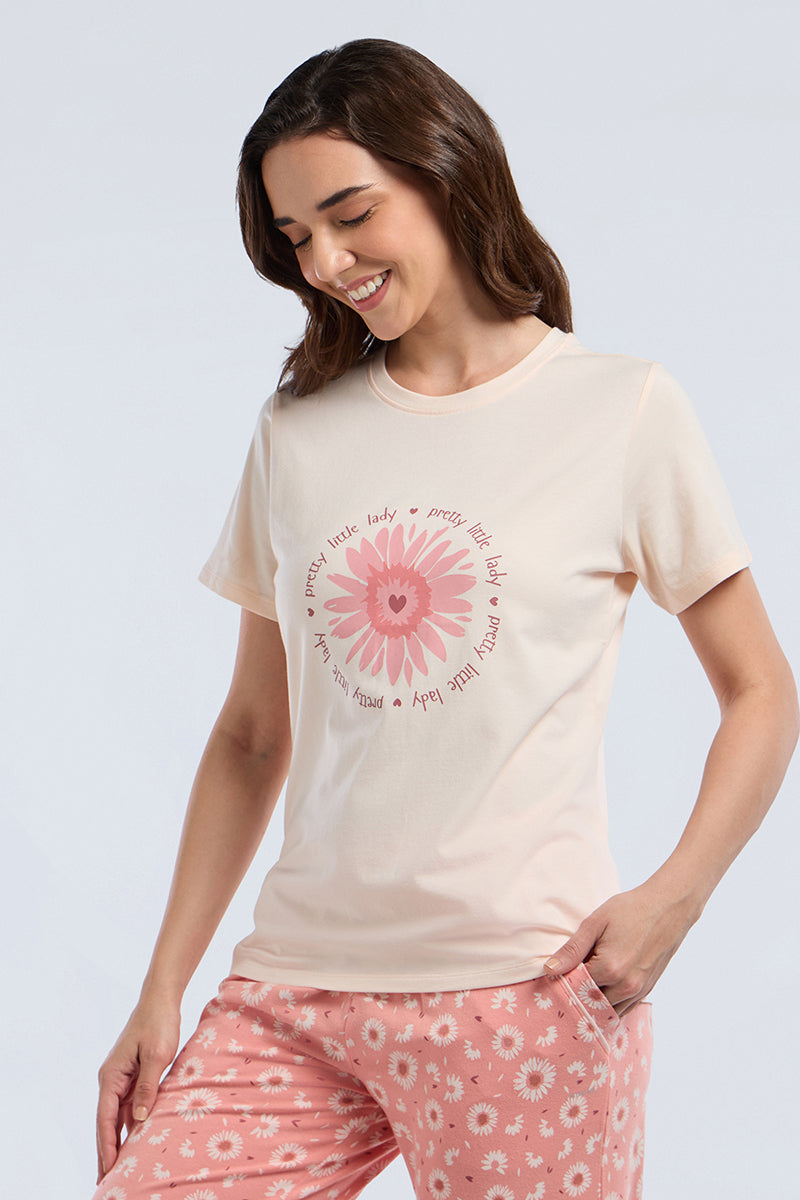 Scoop Neck Sleep Tee - Petal Sun Print