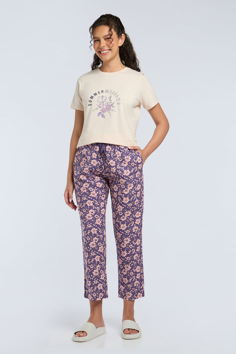 Full Length PJ Bottom - Grape Floral Print