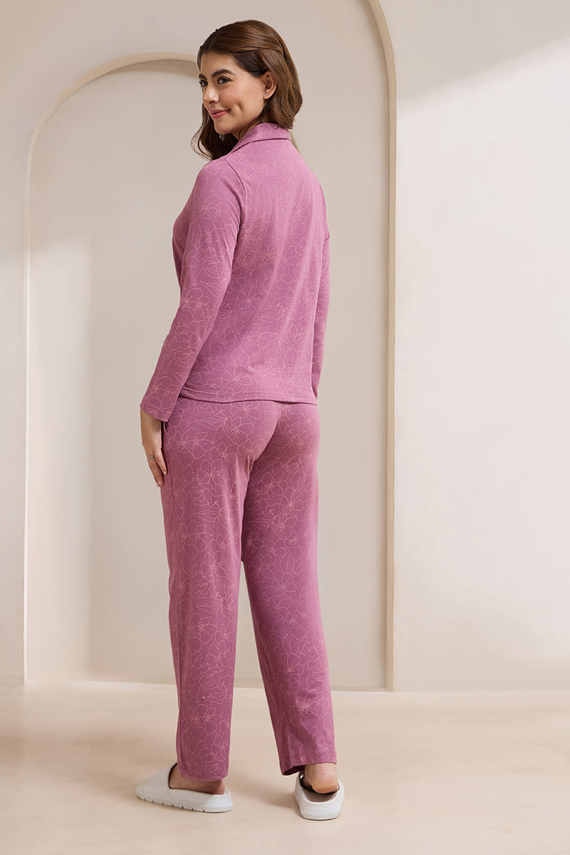 Dreamy Knit PJ Set - Mauve Floral Print