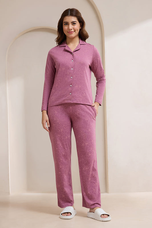 Dreamy Knit PJ Set - Mauve Floral Print