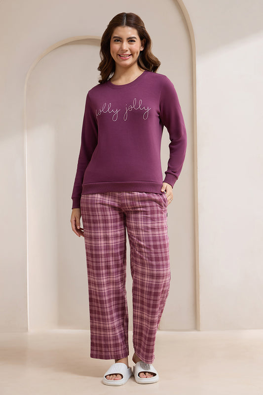 Unwind Sweat Set - Prune Checks & Holly Jolly Print