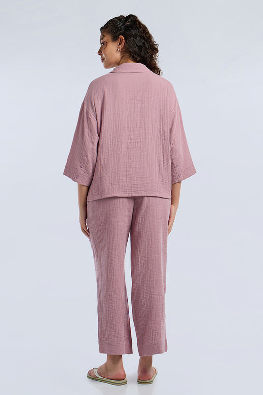 Crinkle Comfort Lounge Set - WOODROSE - PINK