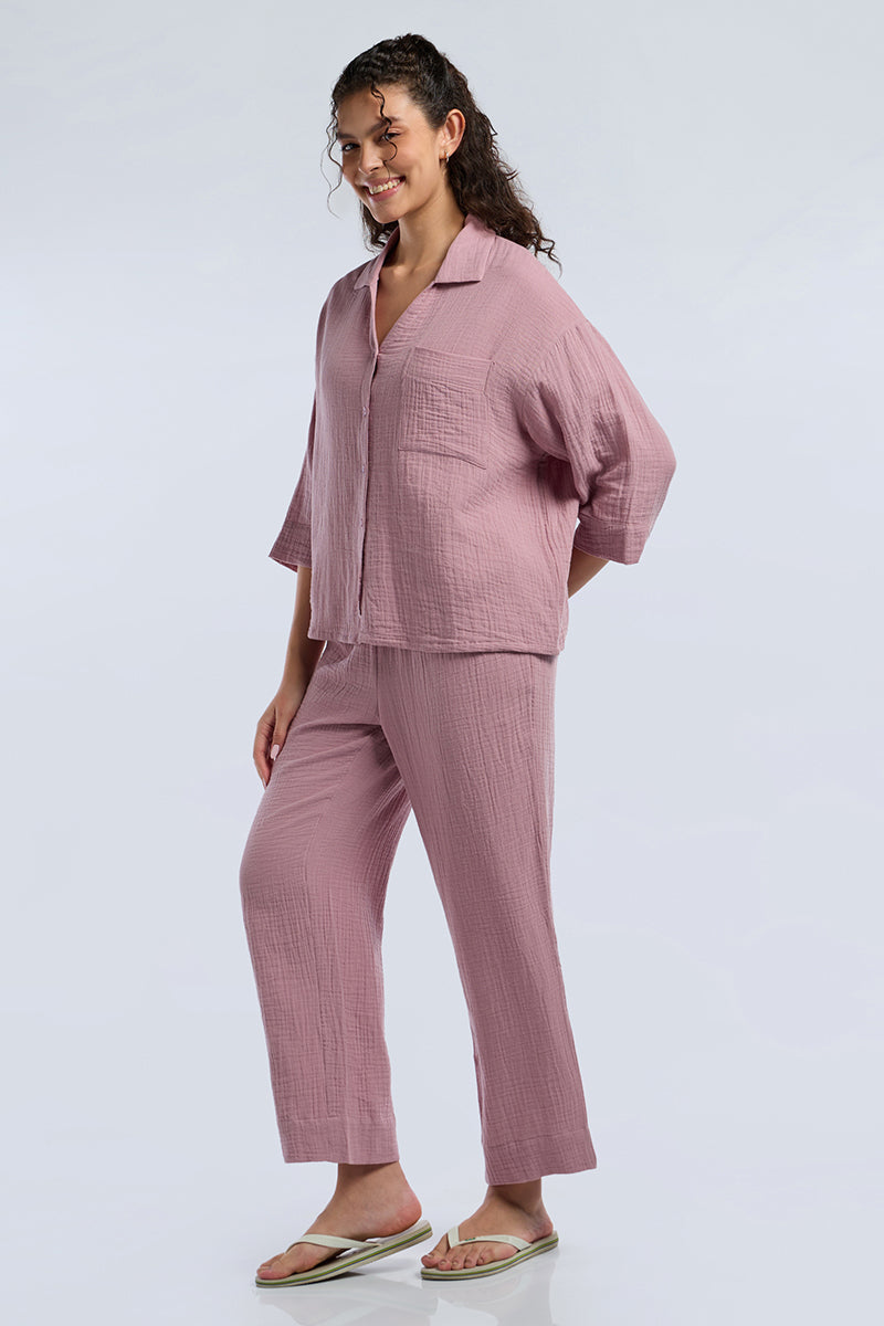 Crinkle Comfort Lounge Set - WOODROSE - PINK