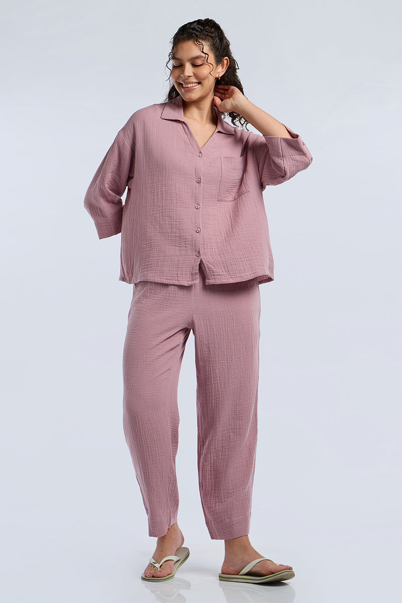 Crinkle Comfort Lounge Set - WOODROSE - PINK - Image 6 of 7