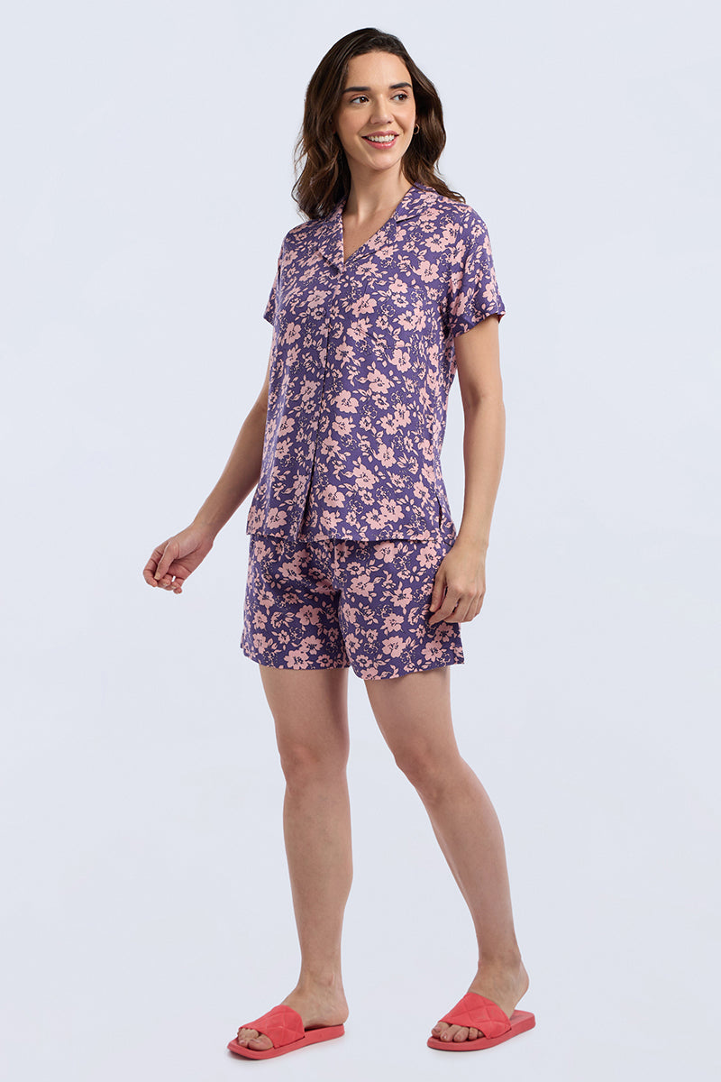 Sleep Shorts Set - Grape Floral Print - Image 3 of 8