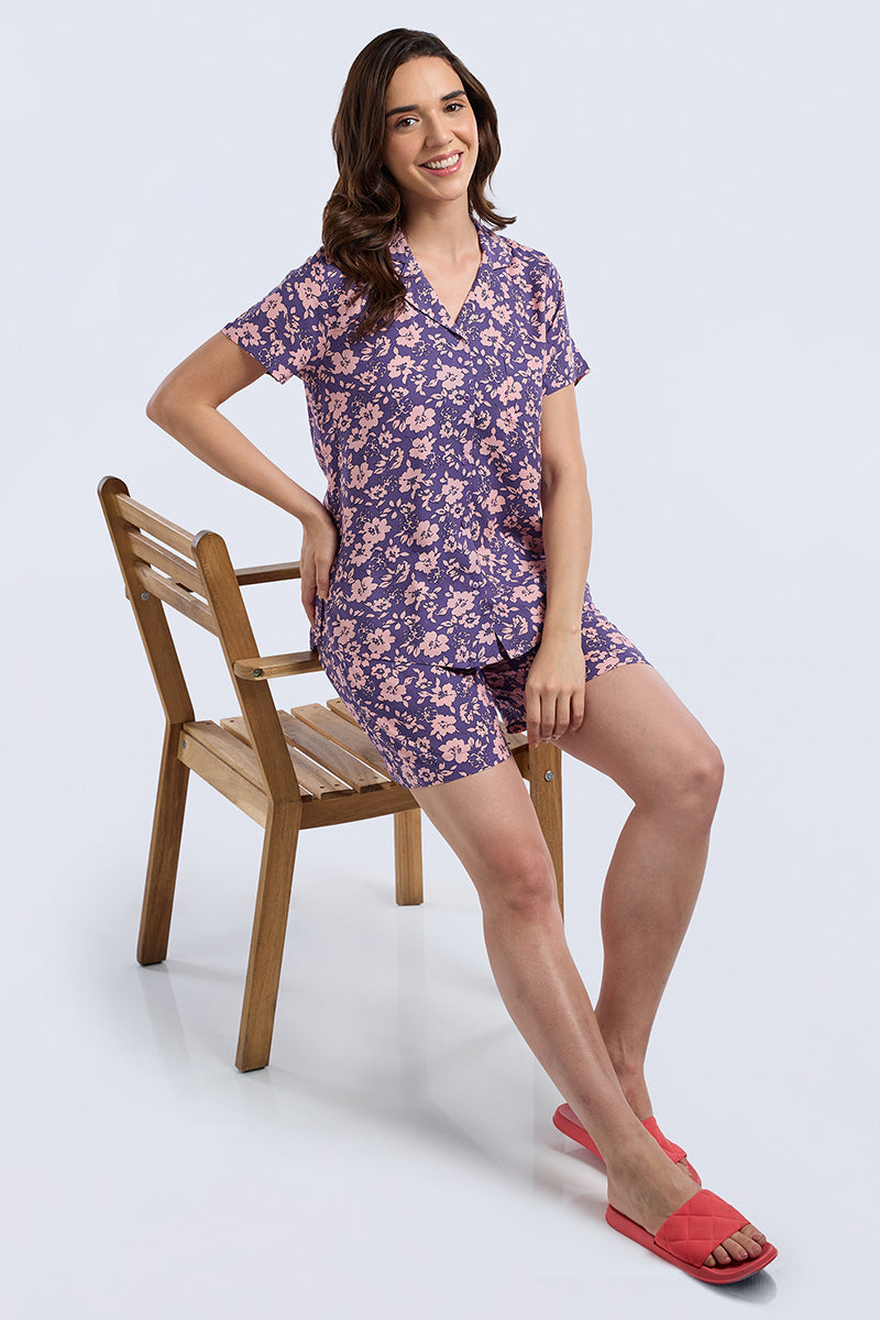 Sleep Shorts Set - Grape Floral Print