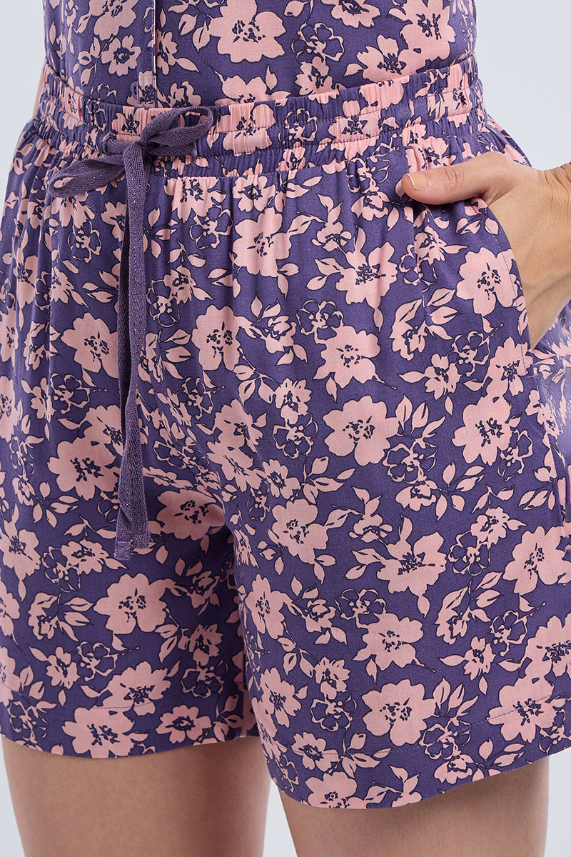 Sleep Shorts Set - Grape Floral Print - Image 8 of 8