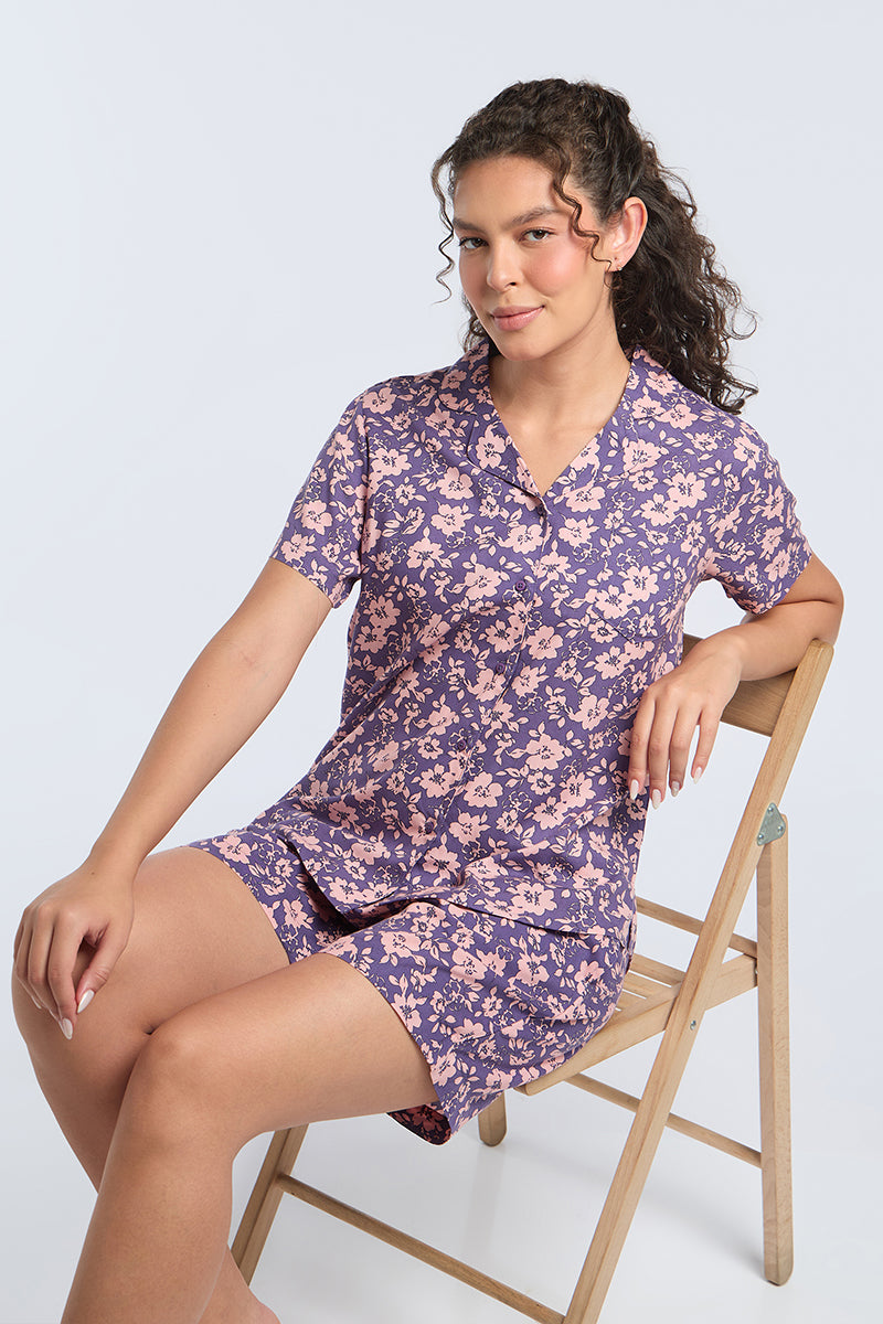 Sleep Shorts Set - Grape Floral Print