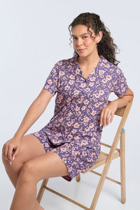 Sleep Shorts Set - Grape Floral Print thumbnail 4