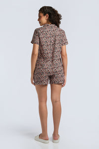 Sleep Shorts Set - Peach Floral Print thumbnail 2