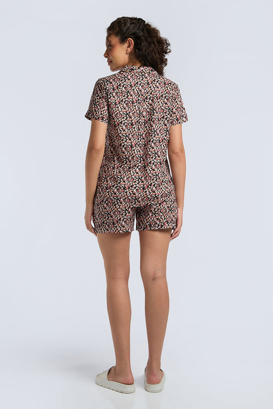 Sleep Shorts Set - Peach Floral Print