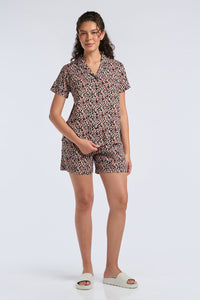 Sleep Shorts Set - Peach Floral Print thumbnail 1
