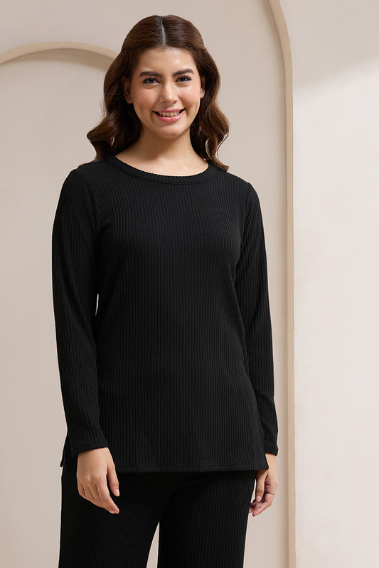 Blissful Rib Lounge Top - Storm Black