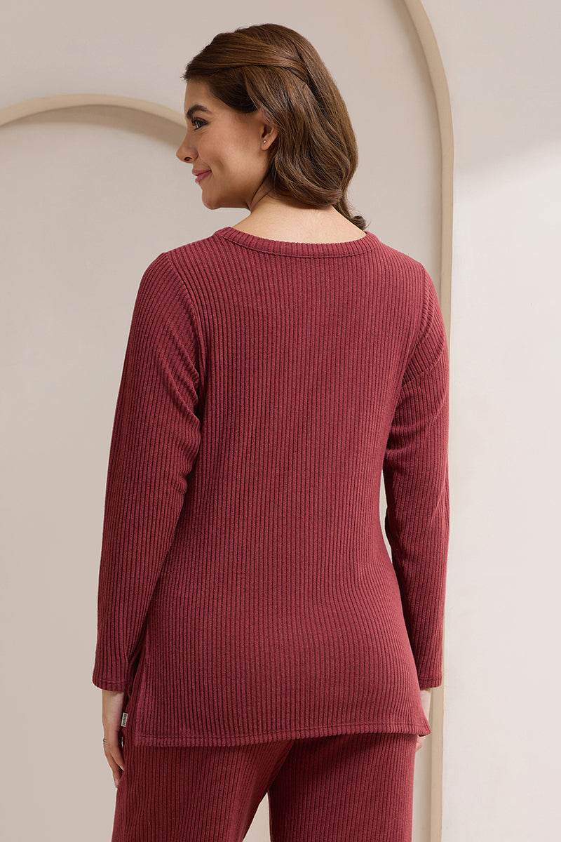 Blissful Rib Lounge Top - Earthy Brown