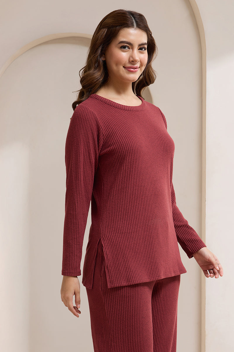 Blissful Rib Lounge Top - Earthy Brown