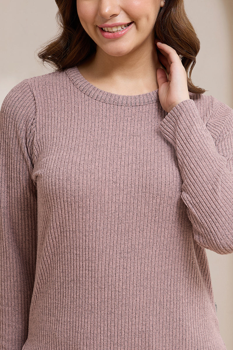 Blissful Rib Lounge Top - Pale Pink