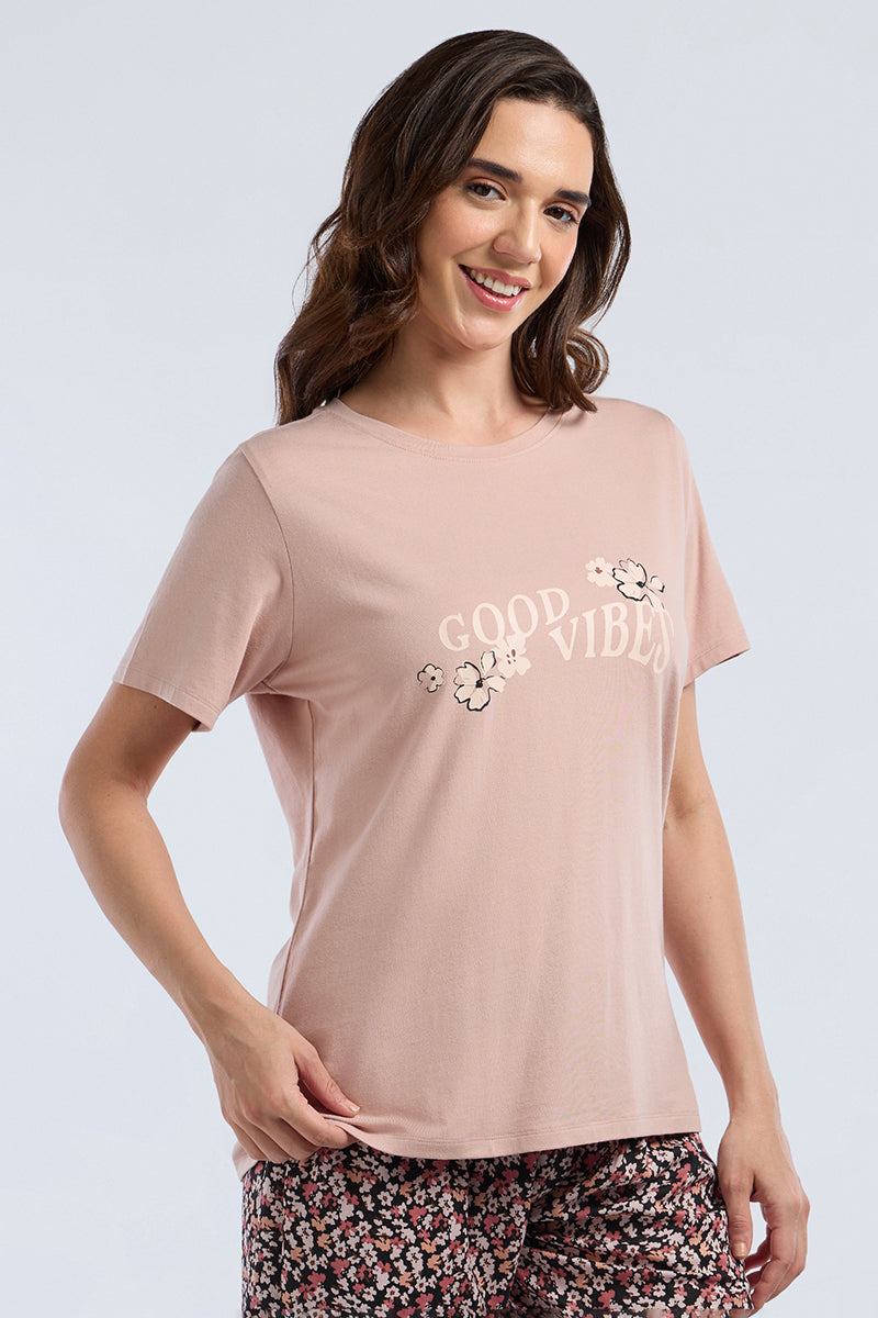 Scoop Neck Sleep Tee - Good Vibes Print