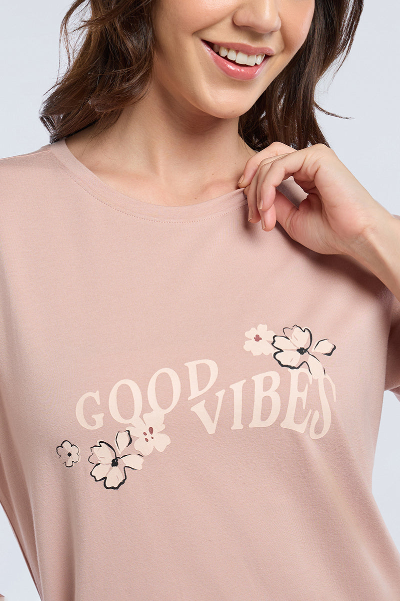 Scoop Neck Sleep Tee - Good Vibes Print