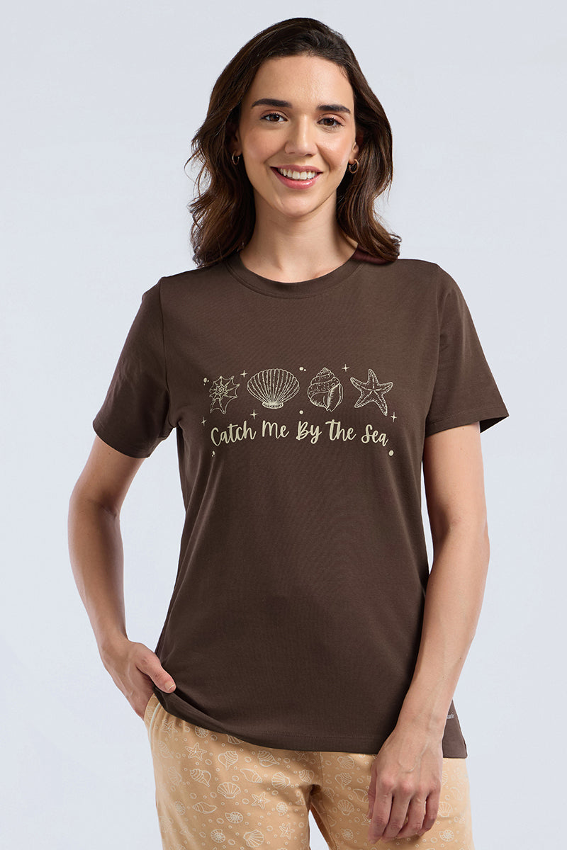 Scoop Neck Sleep Tee - Seashell Dust Print