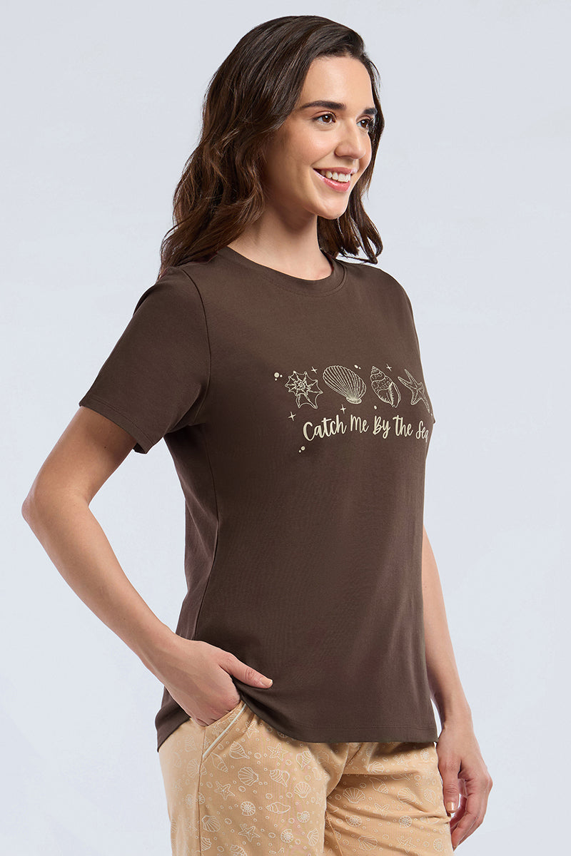 Scoop Neck Sleep Tee - Seashell Dust Print