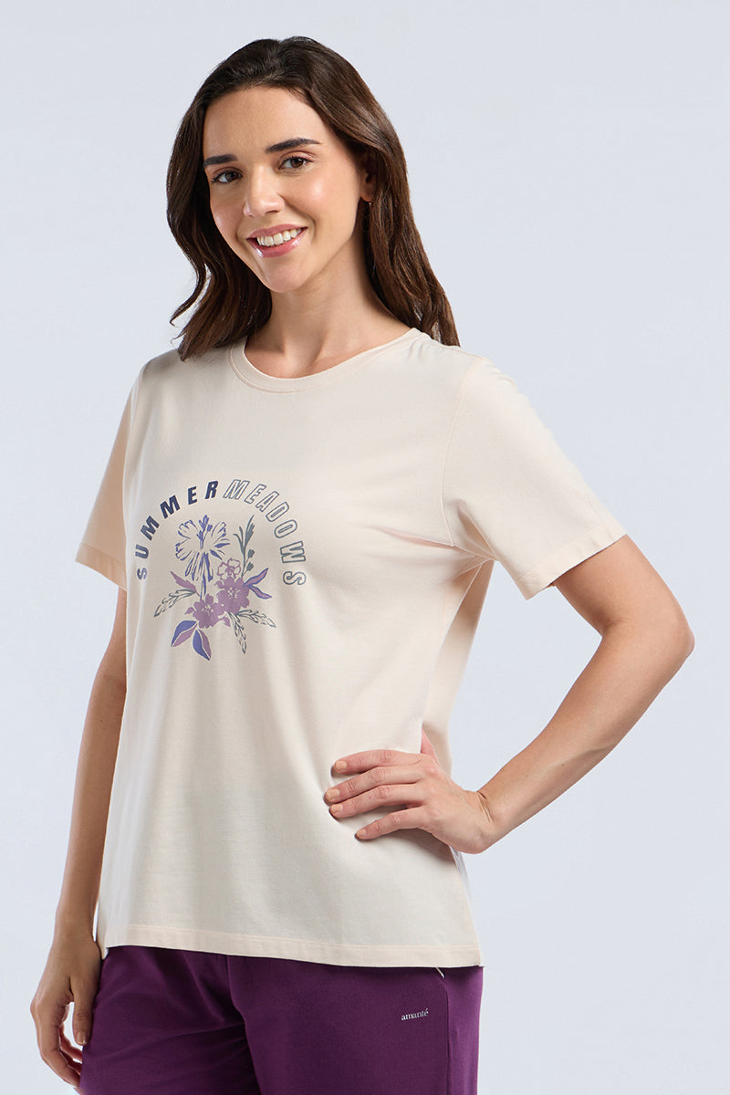 Scoop Neck Sleep Tee - Summer Meadows Print - Image 2 of 6