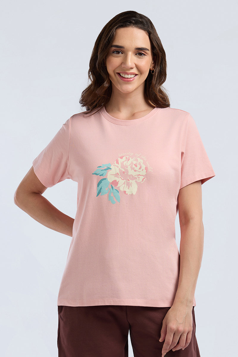 Scoop Neck Sleep Tee - Whispering Peonies Print