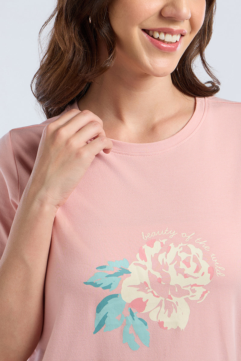 Scoop Neck Sleep Tee - Whispering Peonies Print