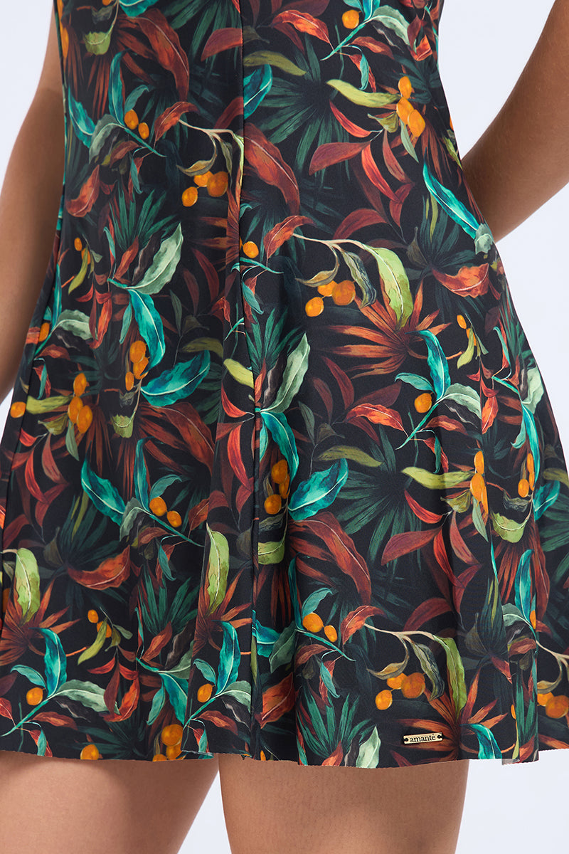 AQUABREEZE FLARED SWIM DRESS - Power Tropical Print