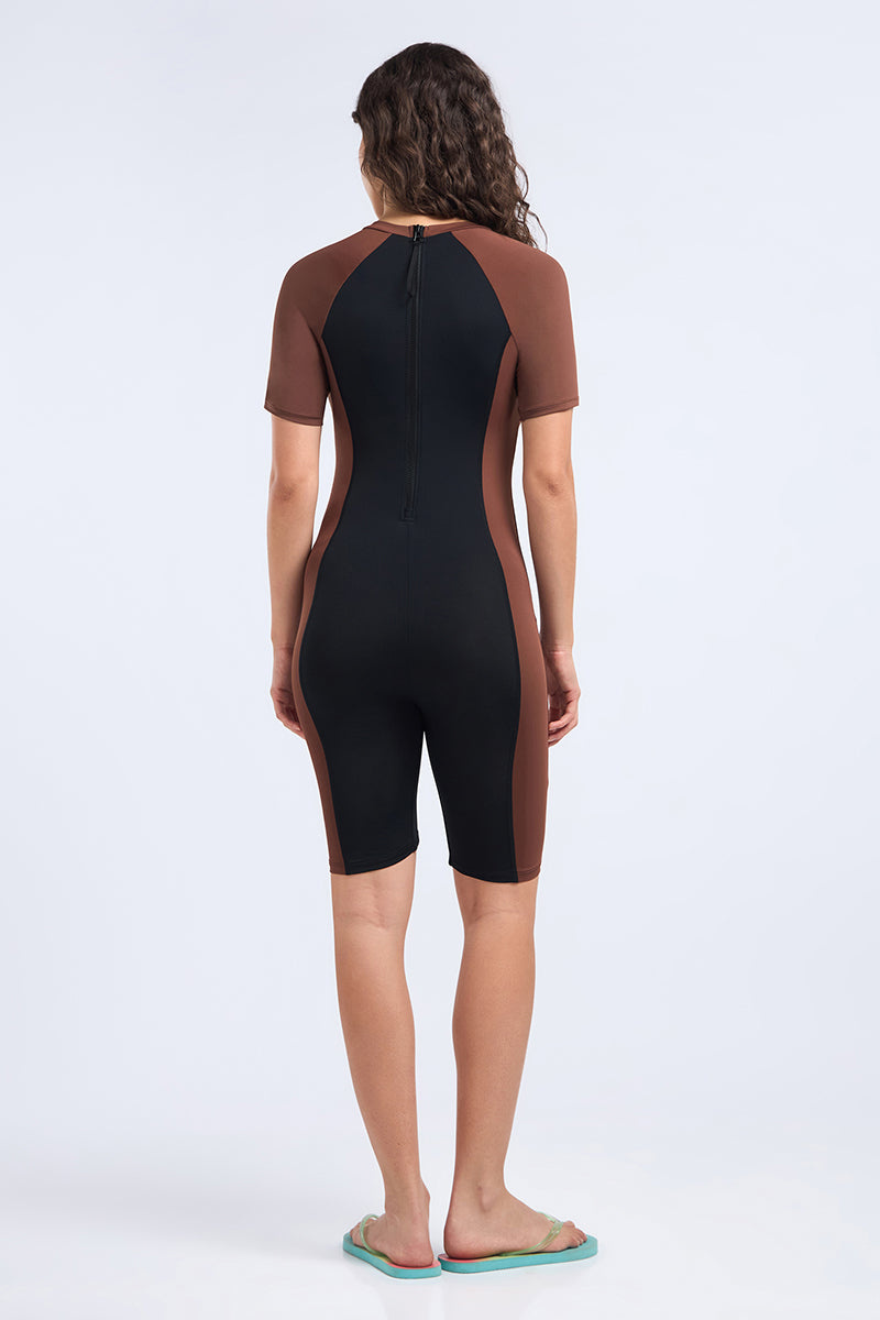 AQUABREEZE LEG SUIT - BLACK and CINNAMON