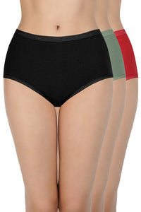 Solid High Rise Full Brief Panties (Pack of 3) - color option