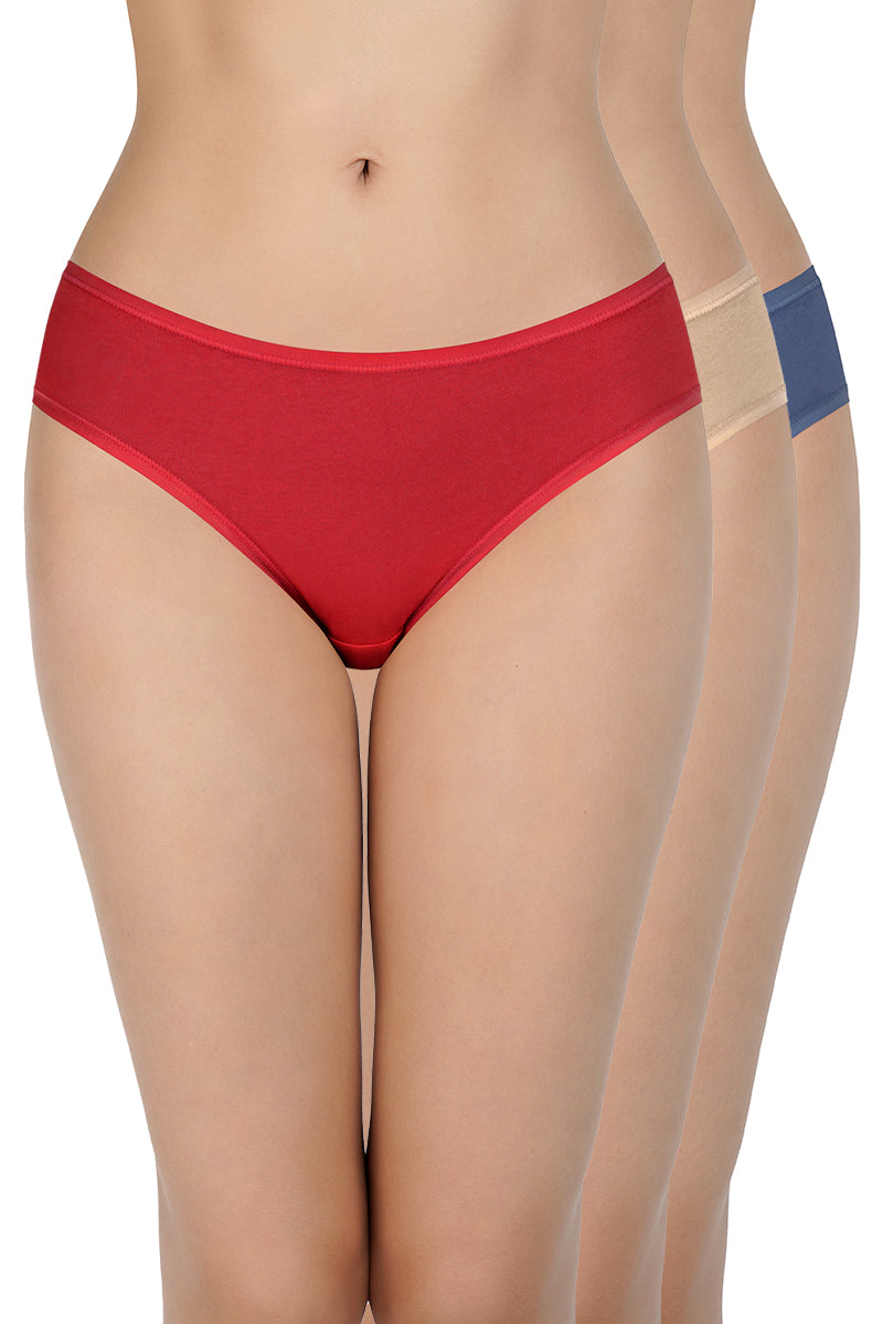 Solid Low Rise Bikini Panties (Pack of 3)