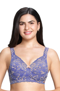 Fiesta Print Non Padded Wired Lace Bra - Periwinkle thumbnail 1
