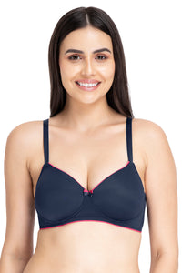 Casual Chic Solid Padded Non-Wired T-Shirt Bra - Midnight-Red Obsession - color option