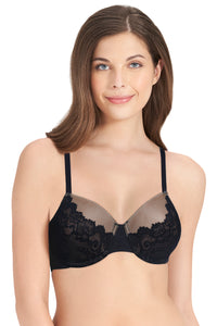 Bonded Luxury Padded Wired Lace Bra - Black-Hazelnut thumbnail 1